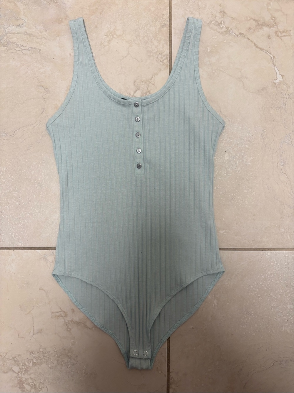 Forever 21 small teal Ribbed Snap-Front One-Piece Bodysuit in Sage Green
